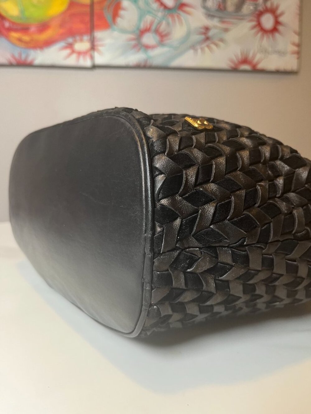 Vintage Bally Black Woven Suede & Leather Tote Bag - Picture 12 of 16